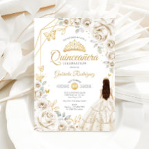 Quinceanera Ivory Gold Cream Dorado Vestido Floral