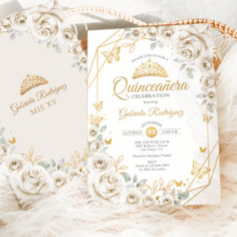 Invitación Quinceanera Ivory Gold Cream Floral