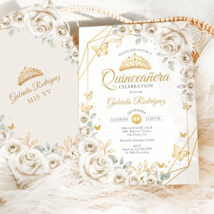 Invitación Quinceanera Ivory Gold Cream Floral