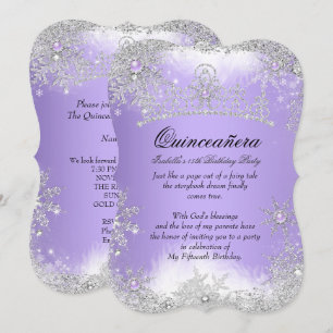 Invitación Quinceañera Jardín de Invierno Lila Púrpura Nieve