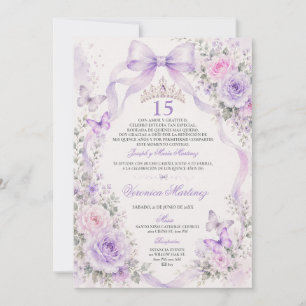Invitación Quinceañera Lavanda floral 15 Años Tiara de Prince