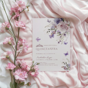 Invitación Quinceañera Lavanda Polvo Púrpura Mariposa