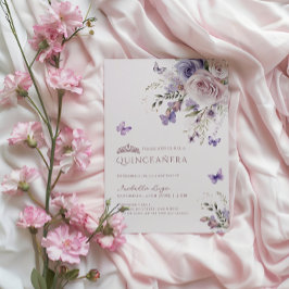 Invitación Quinceañera Lavender Dusty Mariposa Púrpura