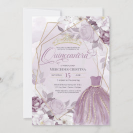 Invitación Quinceañera lavender elegante y púrpura Tiara