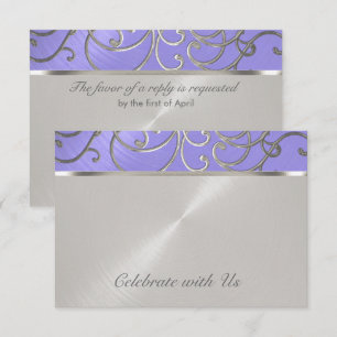 Invitación Quinceanera Lavender Plata Púrpura Piscina Filigrí