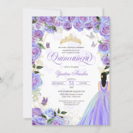 Invitación Quinceanera Lavender Purple Elegant Mariposa Inv