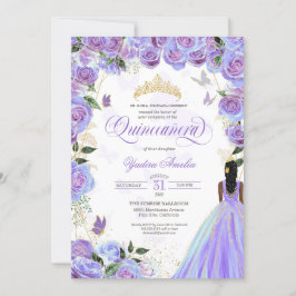 Invitación Quinceanera Lavender Purple Elegant Mariposa Inv