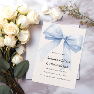 Invitación Quinceañera lazo azul crema lujo