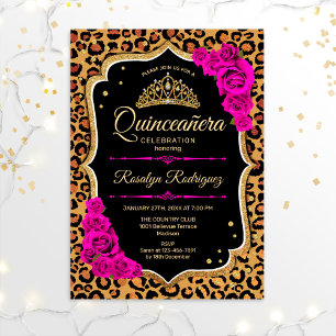 Invitación Quinceanera - Leopard Print Gold Red Pink