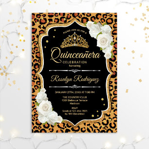 Invitación Quinceanera - Leopard Print Gold White