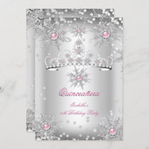 Invitación Quinceanera Light Pink Silver Winter Wonderland