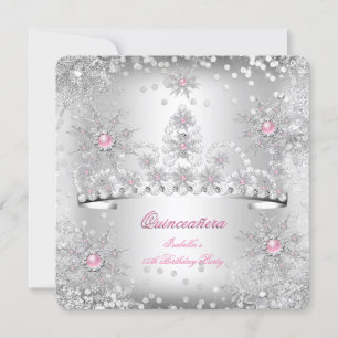Invitación Quinceanera Light Pink Silver Winter Wonderland