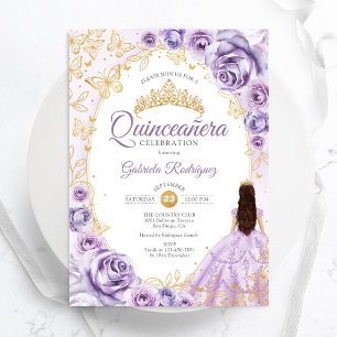 Invitación Quinceañera Lila Dorado Floral