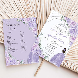 Invitación Quinceañera Lila Floral Morado 15 Años Padrinos