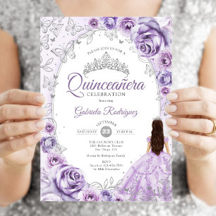 Invitación Quinceañera Lila Plata Floral