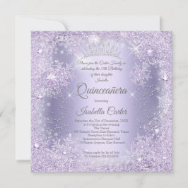 Invitación Quinceañera Lila Púrpura Copo de Nieve Fiesta de I