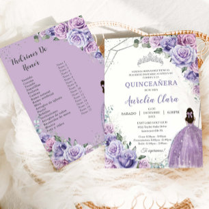 Invitación Quinceañera Lila Púrpura Floral 15 Años Padrinos