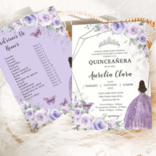 Invitación Quinceañera Lila Púrpura Floral 15 Años Padrinos