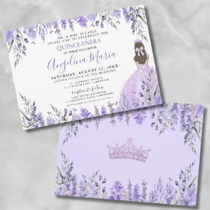 Invitación Quinceañera Lila Púrpura Floral Princesa