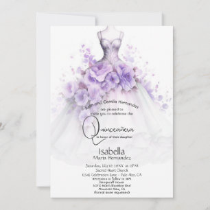Invitación Quinceañera   Lilac Floral Gown