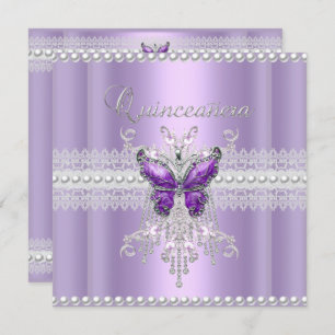 Invitación Quinceanera Lilac Perla Rosada Mariposa