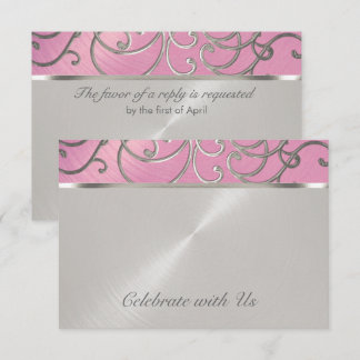 Invitación Quinceanera Lilac Pink and Silver Filigree Swirls
