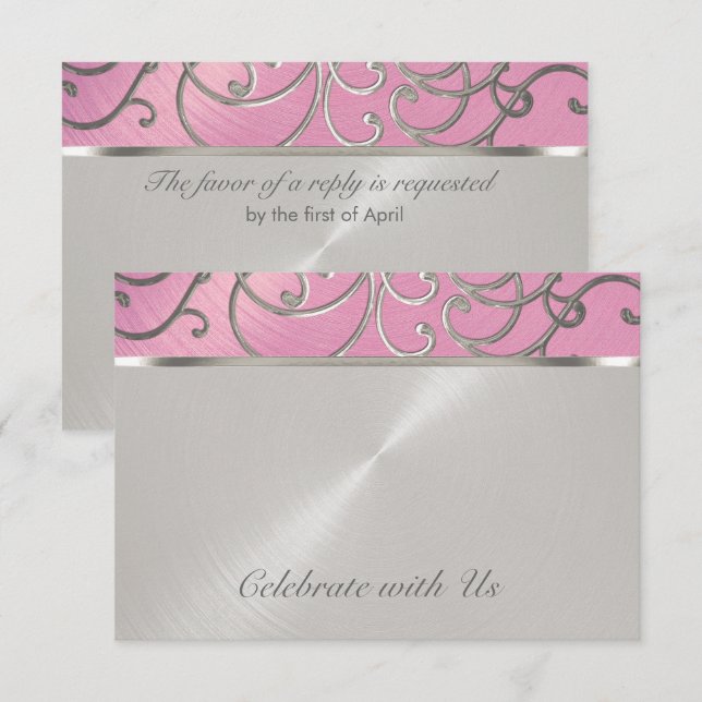 Invitación Quinceanera Lilac Pink and Silver Filigree Swirls (Anverso / Reverso)