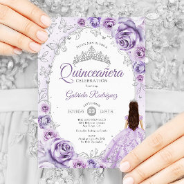 Invitación Quinceanera Lilac Plata Púrpura Floral