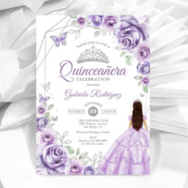 Invitación Quinceanera Lilac Plata Púrpura Vestido Floral