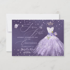 Invitación Quinceanera Lilac Purple Purpurina Gown