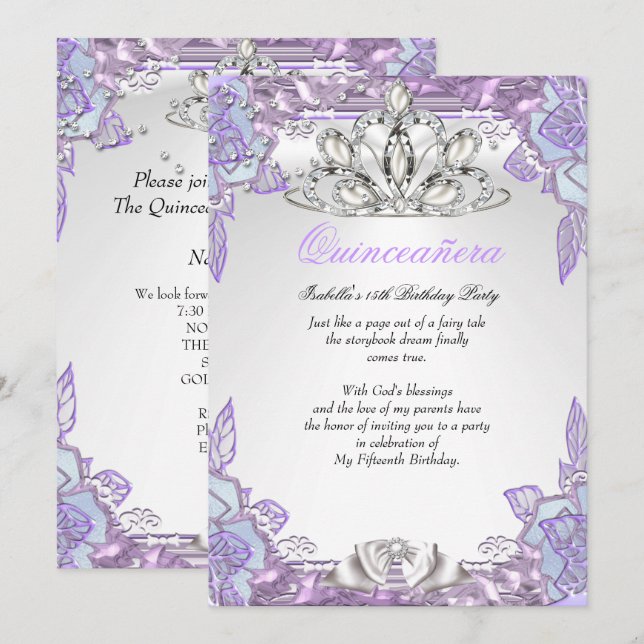 Invitación Quinceanera Lilac Rosa 15ª Fiesta de Cumpleaños 2 (Anverso / Reverso)