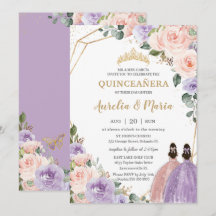 Quinceañera Lilac Rubor Rosa Floral Gemelos de Oro