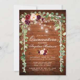 Invitación Quinceanera Luces Botánicas de Madera Floral