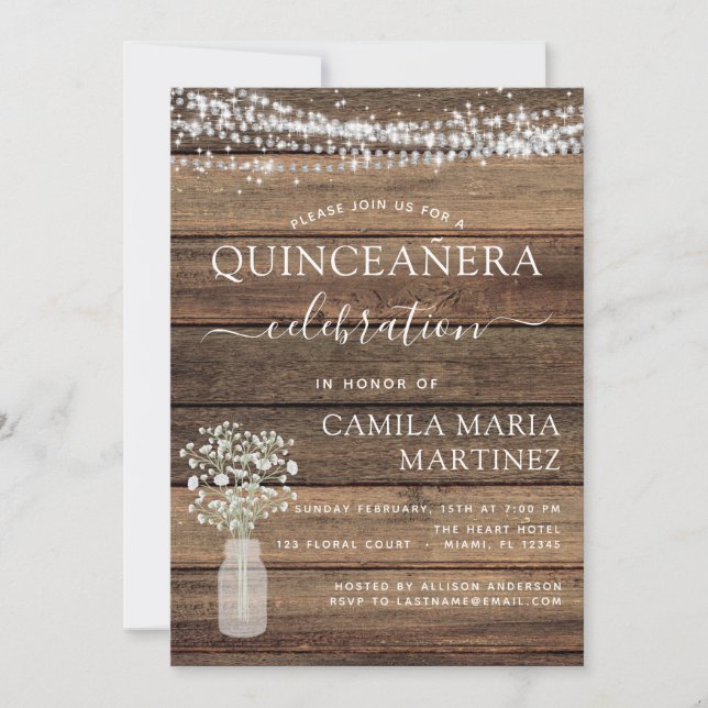 Invitación Quinceanera: Luces de casa de campo para bebés con (Anverso)