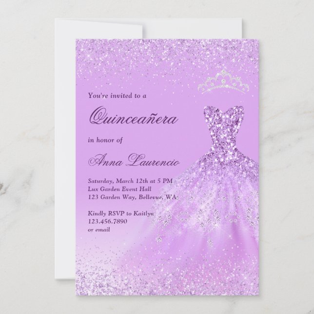 Invitación Quinceanera lujosa elegante púrpura 15º cumpleaños (Anverso)