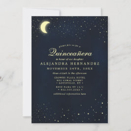 Invitación Quinceañera Luna Celeste Estrellas Azul Medianoche