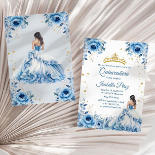 Invitación Quinceanera Luz Azul Princesa Vestido Tiara