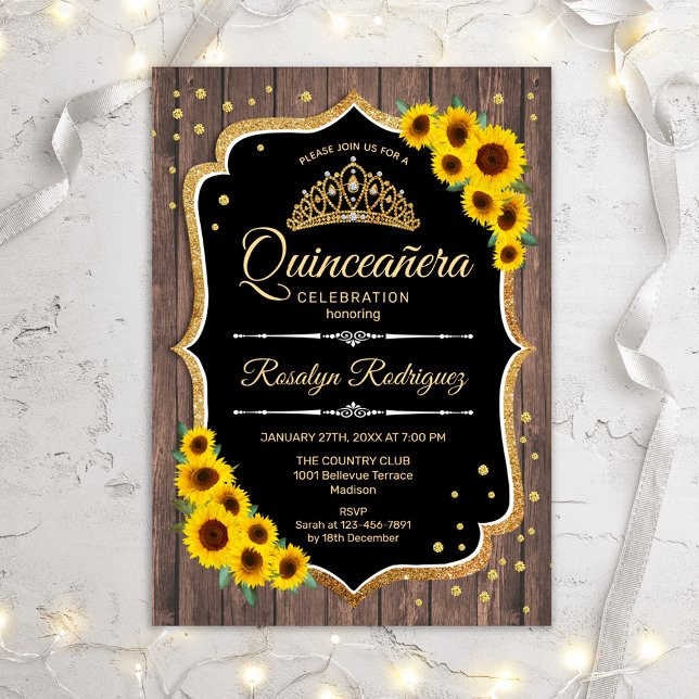 Invitación Quinceanera - Madera Rústica de Sunflowers (Subido por el creador)