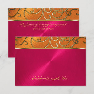 Invitación Quinceanera Magenta Naranja Rosa Oro Filigera
