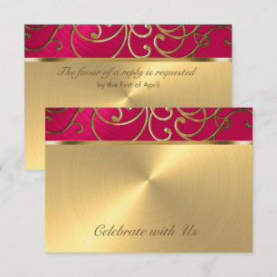 Invitación Quinceanera Magenta Pink and Gold Filigree Swirls
