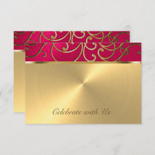Invitación Quinceanera Magenta Pink and Gold Filigree Swirls