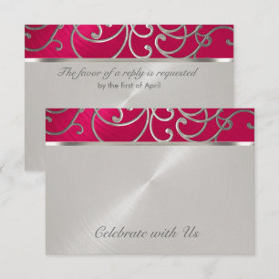 Invitación Quinceanera Magenta Plata Rosa Plata Piscina Filig
