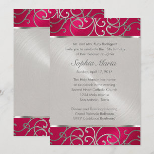 Invitación Quinceañera Magenta Rosa Torbellinos de Filigrana