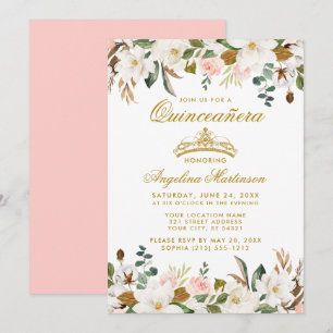Invitación Quinceanera Magnolias Rosa Rosa Rosada Floral