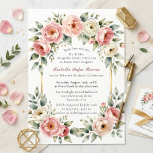 Invitación Quinceañera Marco Dorado Beige Acuarela