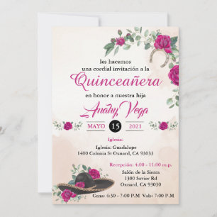 Invitación QUINCEANERA Mariachi Charra Rubor Pink
