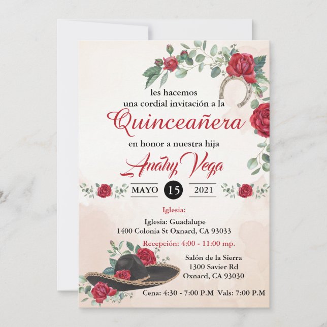 Invitación QUINCEANERA Mariachi Charra Rustic Charro Mexicana (Anverso)