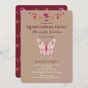 Invitación Quinceanera Mariposa Colorido Arte Mexicano