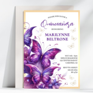 Invitación Quinceañera Mariposa de Oro Púrpura