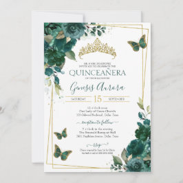 Invitación Quinceañera Mariposa Esmeralda Verde Elegante